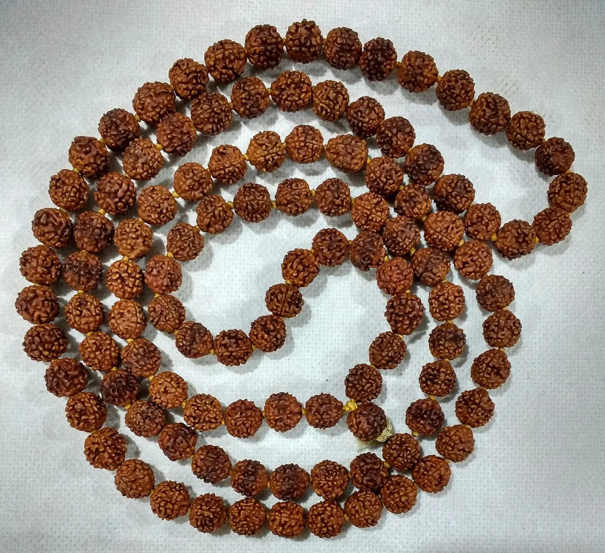 A rudraksha mala of 108 beads and a sumeru
